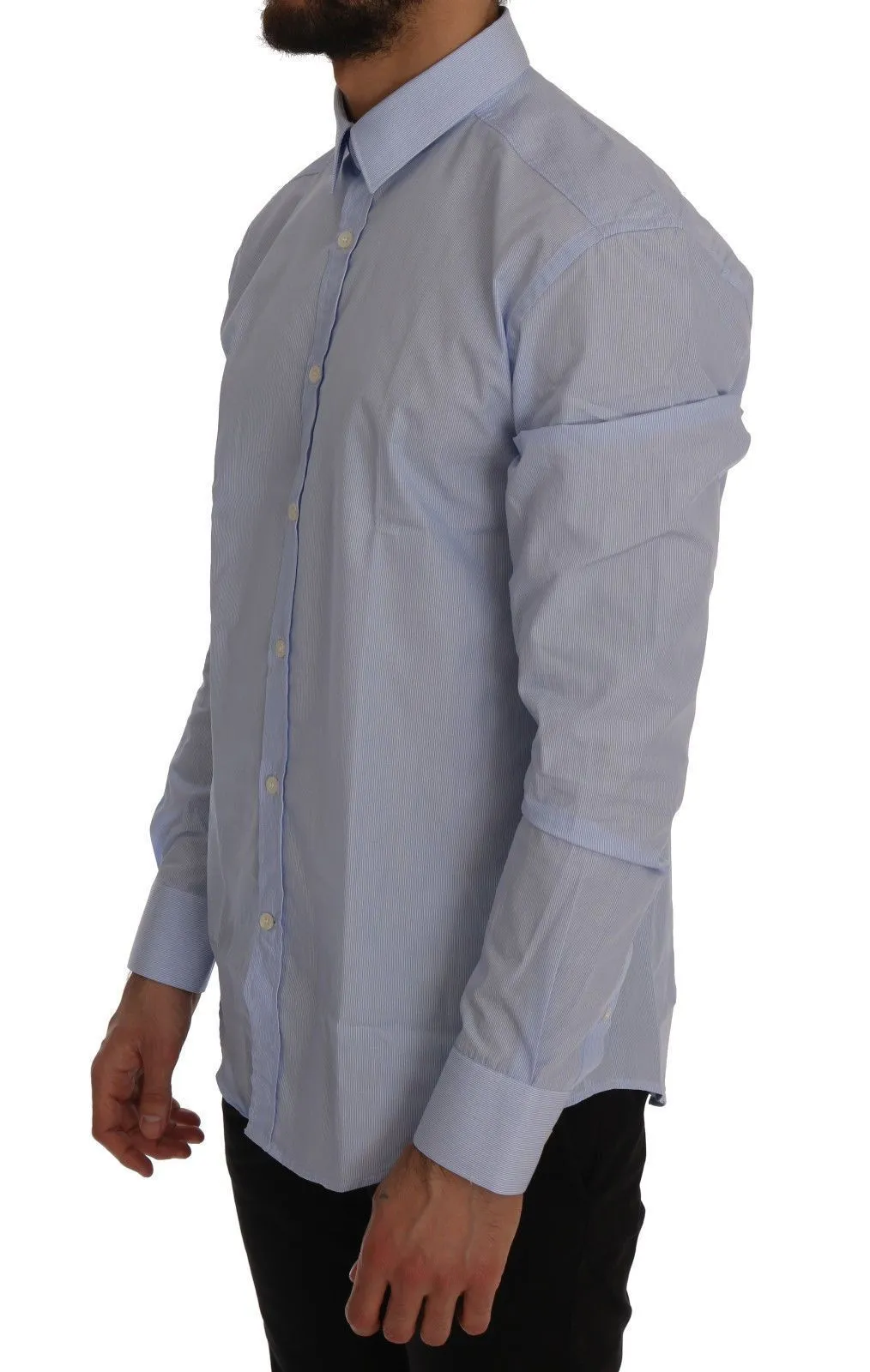 Blue Striped Cotton Dress Shirt Trend Fit