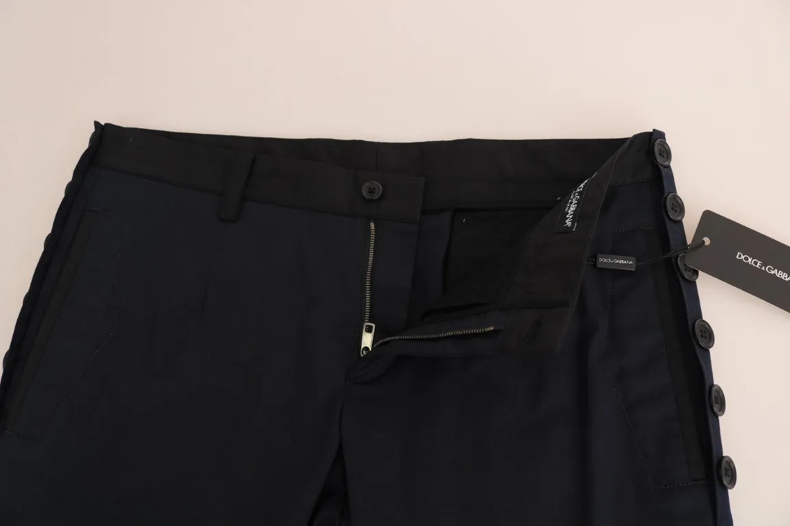 Blue Wool Cropped Stretch Trousers Pants