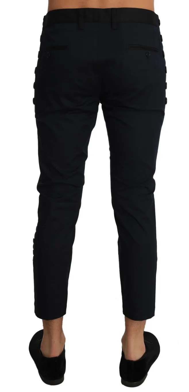 Blue Wool Cropped Stretch Trousers Pants