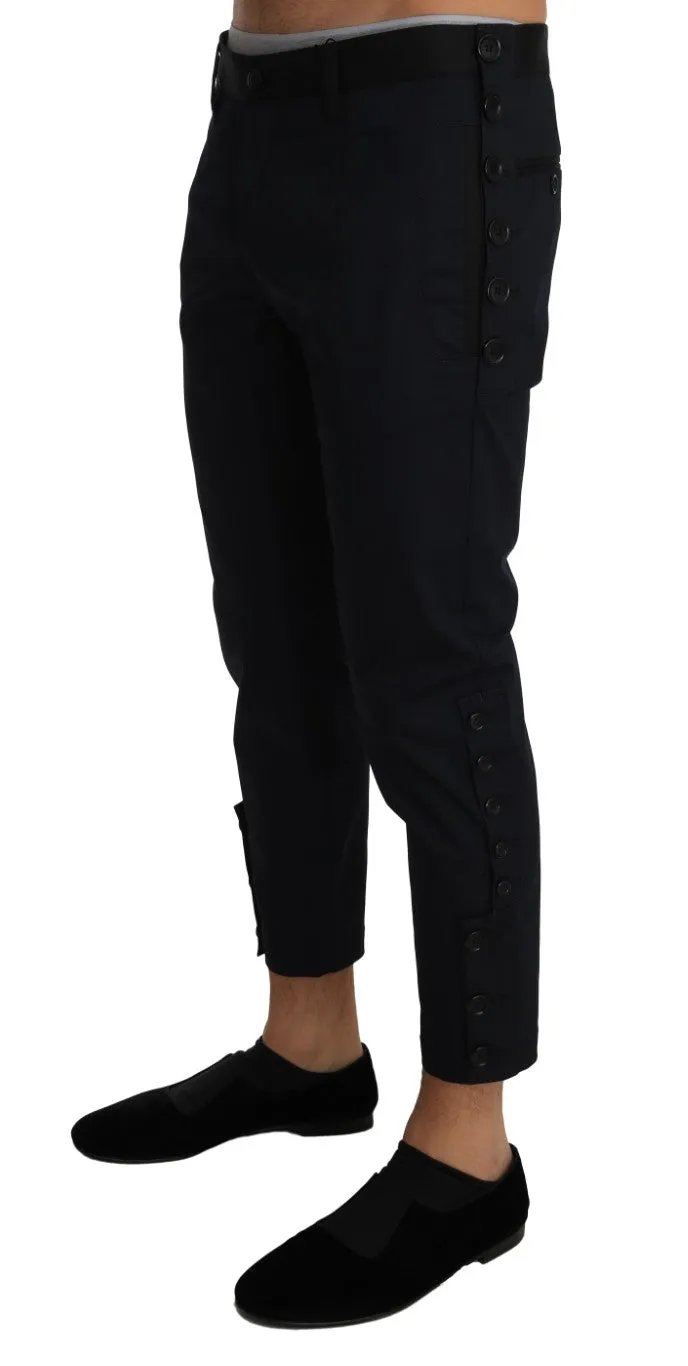 Blue Wool Cropped Stretch Trousers Pants