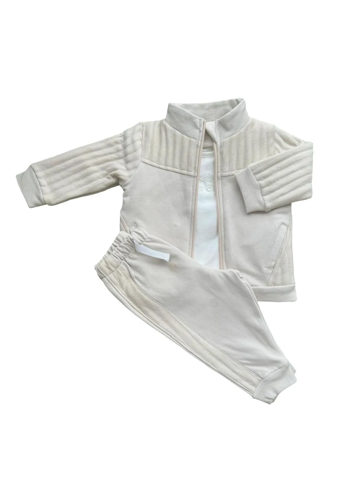 Boys Beige Cotton Jersey Trouser Set