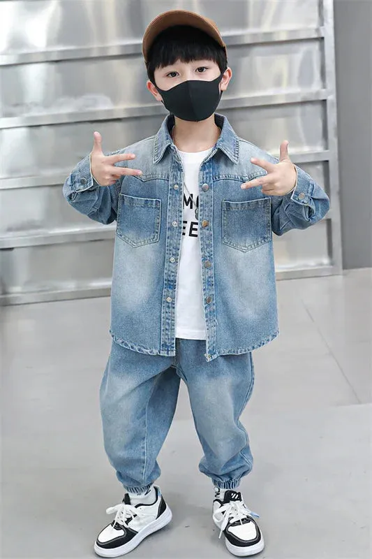 Boys Denim Jacket & Casual Outfit Set