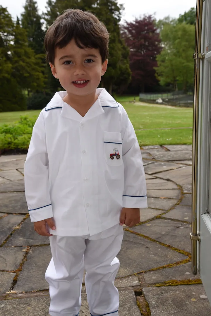 Boys White Tractor Pyjamas