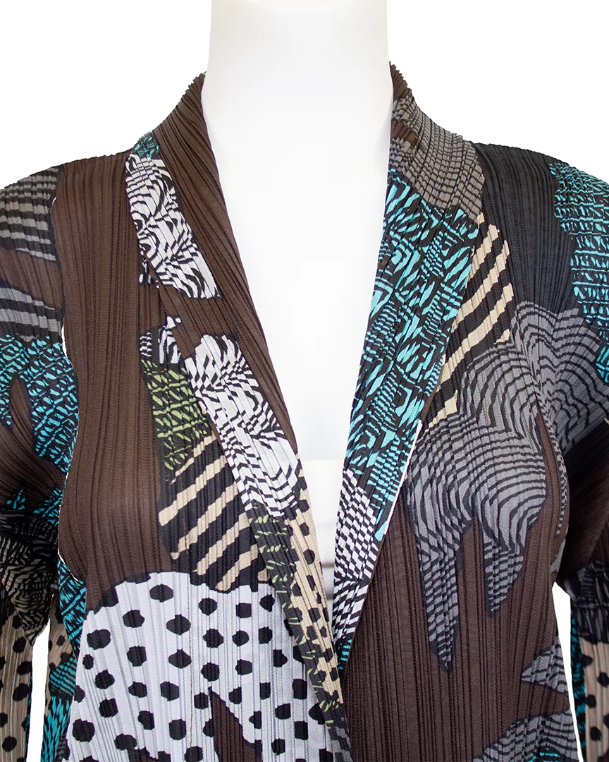 Brown  Forest Woods Pleats Please Long Cardigan/Coat