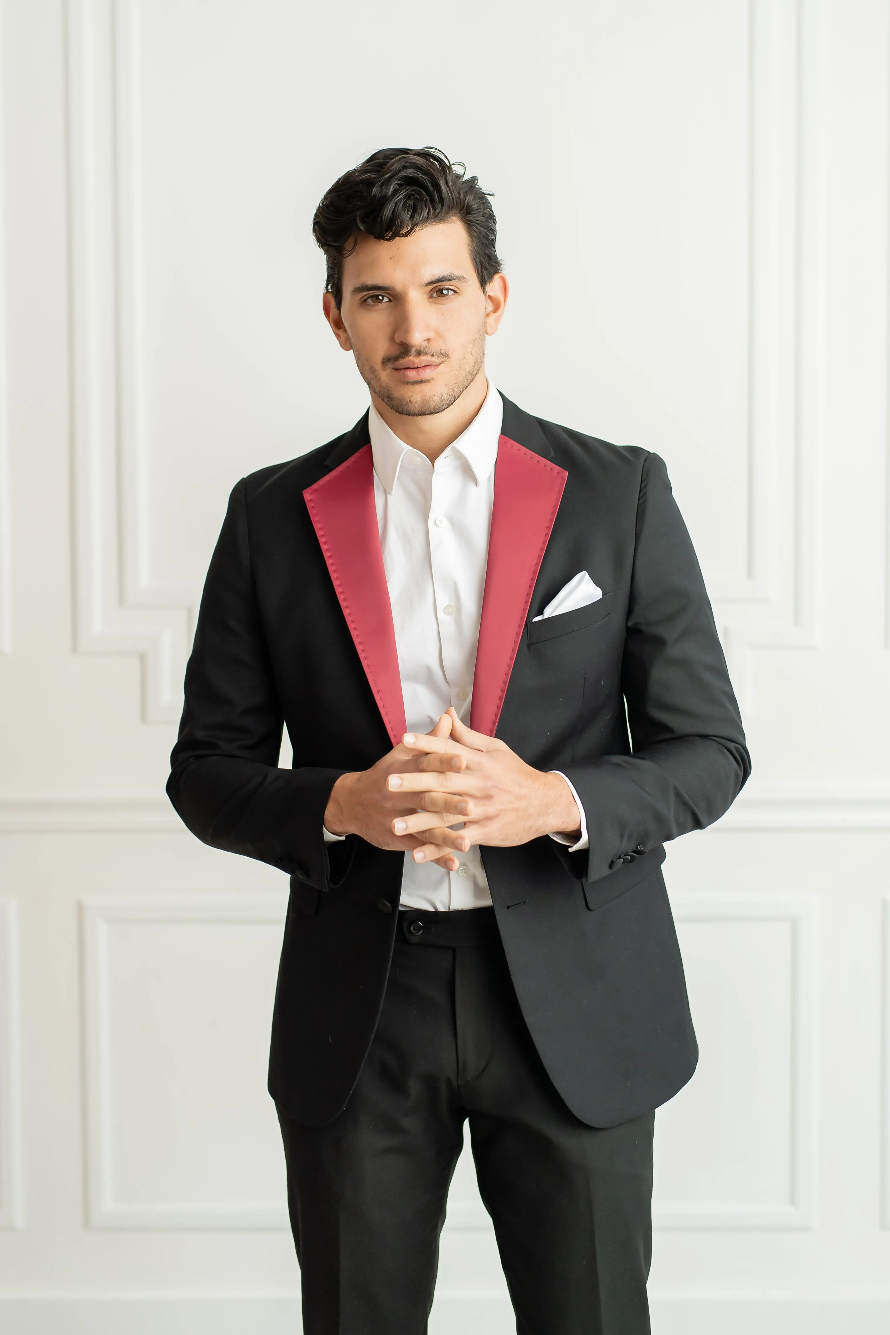 Burgundy Satin Notch Lapels