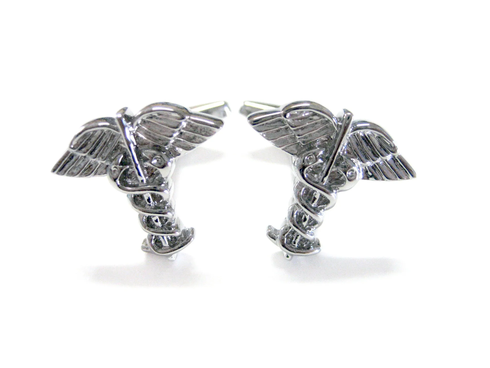 Caduceus Silver Toned Medical Symbol Cufflinks