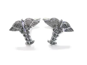 Caduceus Silver Toned Medical Symbol Cufflinks