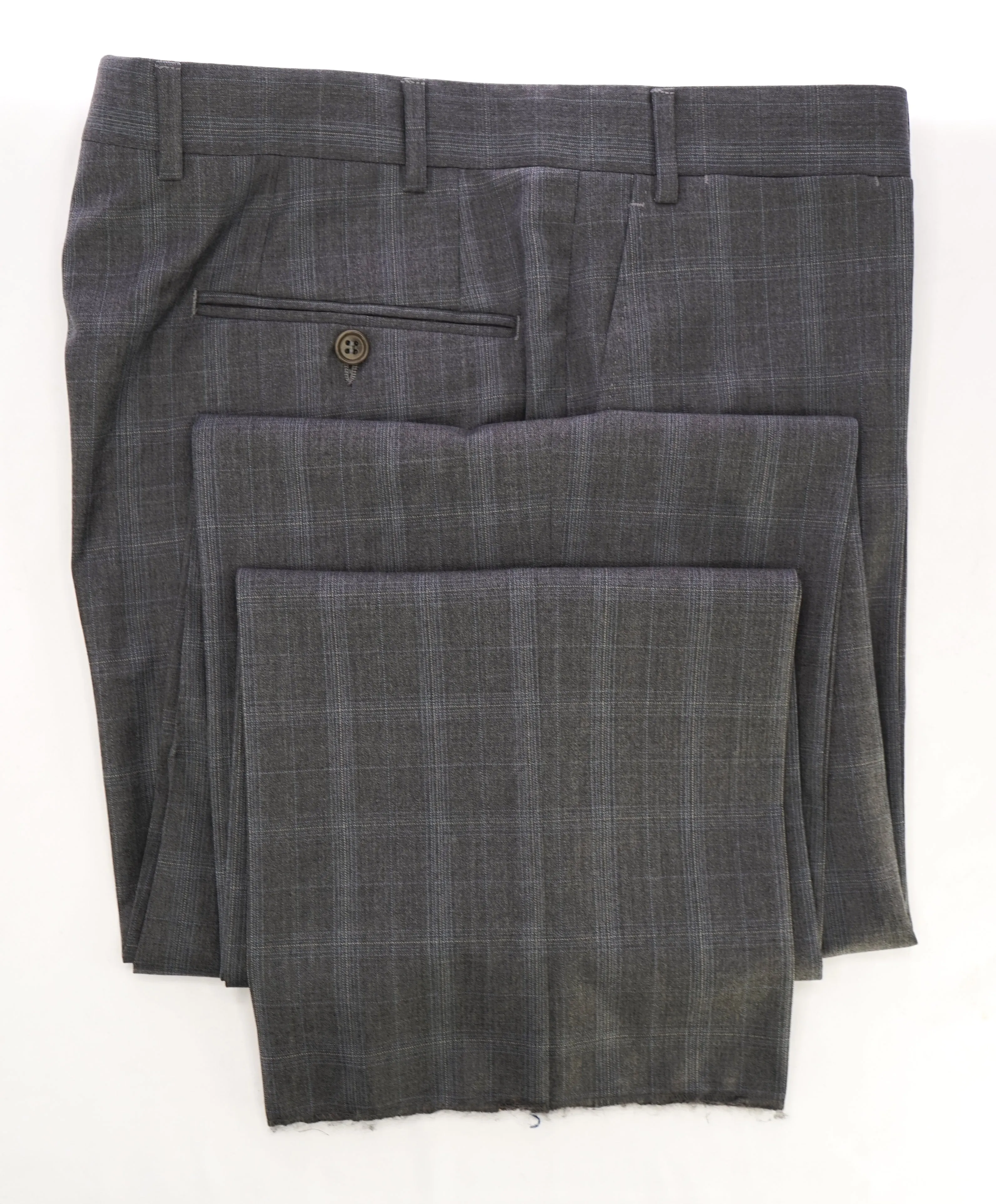 CANALI - Gray & Aqua Blue Plaid Check Flat Front Dress Pants - 36W