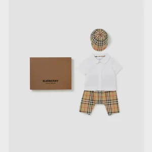 Check Cotton Three-piece Baby Gift Set