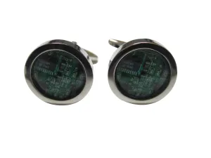 Circular Green Computer Circuit Circuitry Design Cufflinks