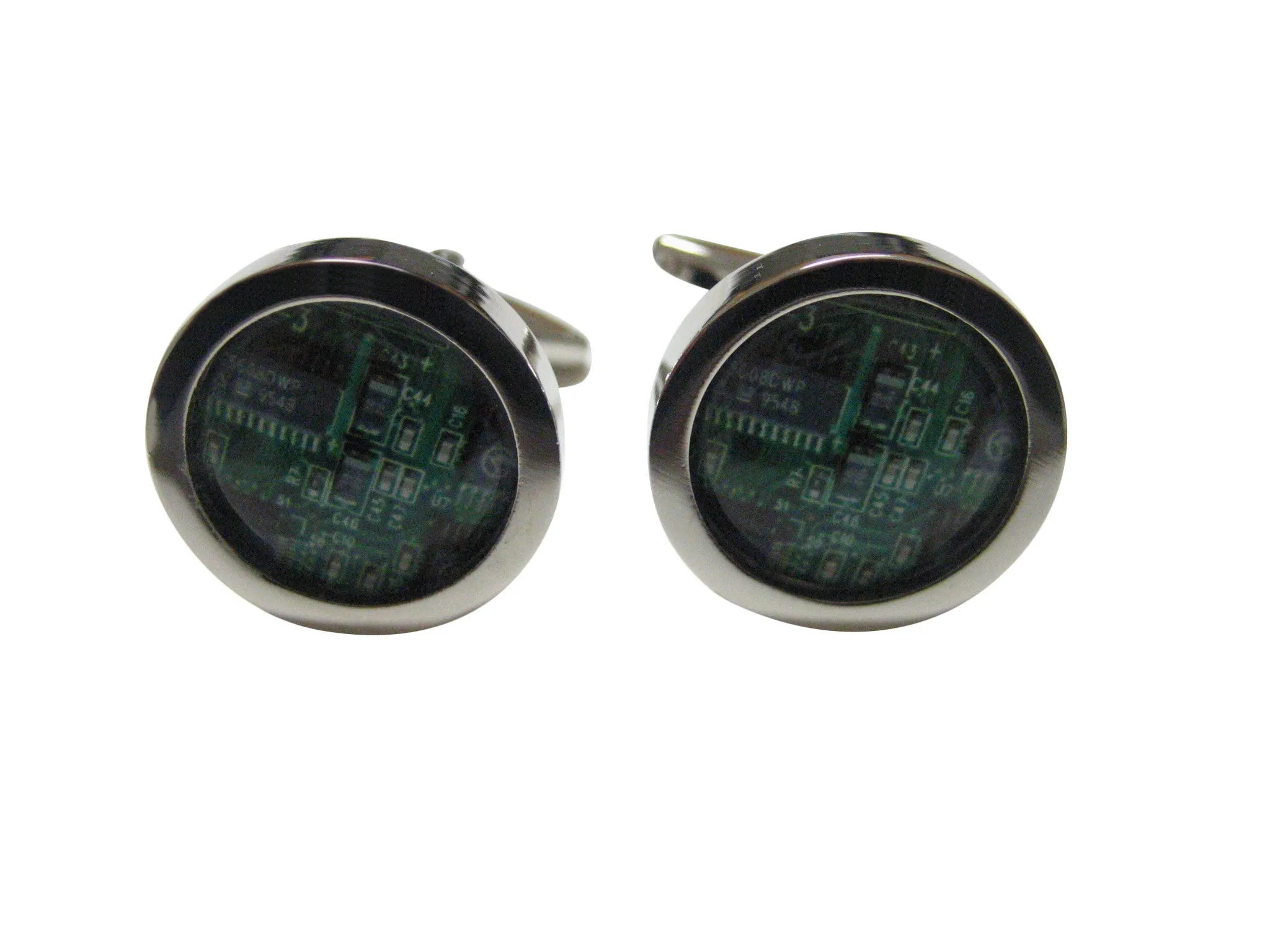 Circular Green Computer Circuit Circuitry Design Cufflinks