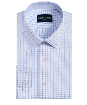 Classic Fit Blue Large Check Spread Collar Non-Iron Broadcloth Dress Shirt