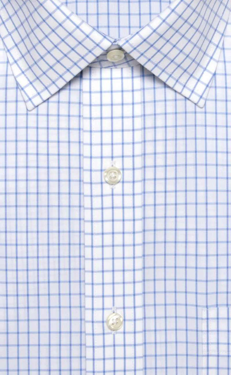Classic Fit Blue Large Check Spread Collar Supima® Cotton Non-Iron Broadcloth Dress Shirt (B/T)