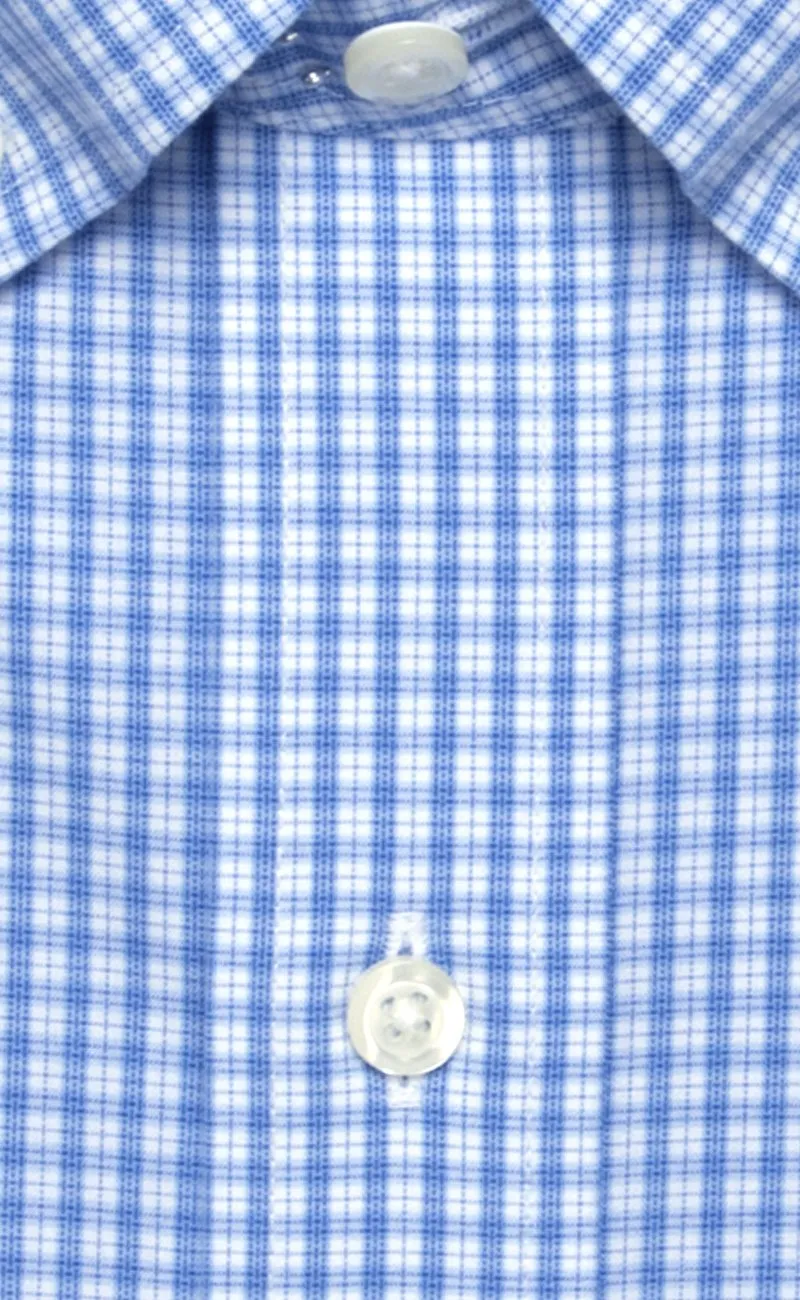 Classic Fit Blue Plaid Button-Down Collar Supima® Cotton Non-Iron Broadcloth Dress Shirt (B/T)