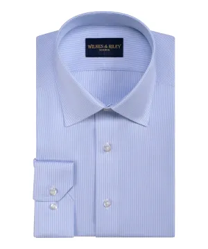 Classic Fit Blue Stripe Spread Collar Non-Iron Twill Dress Shirt