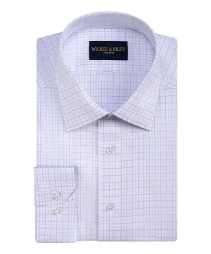 Classic Fit Blue/Lt Blue Tattersall Spread Collar Non-Iron Broadcloth Dress Shirt
