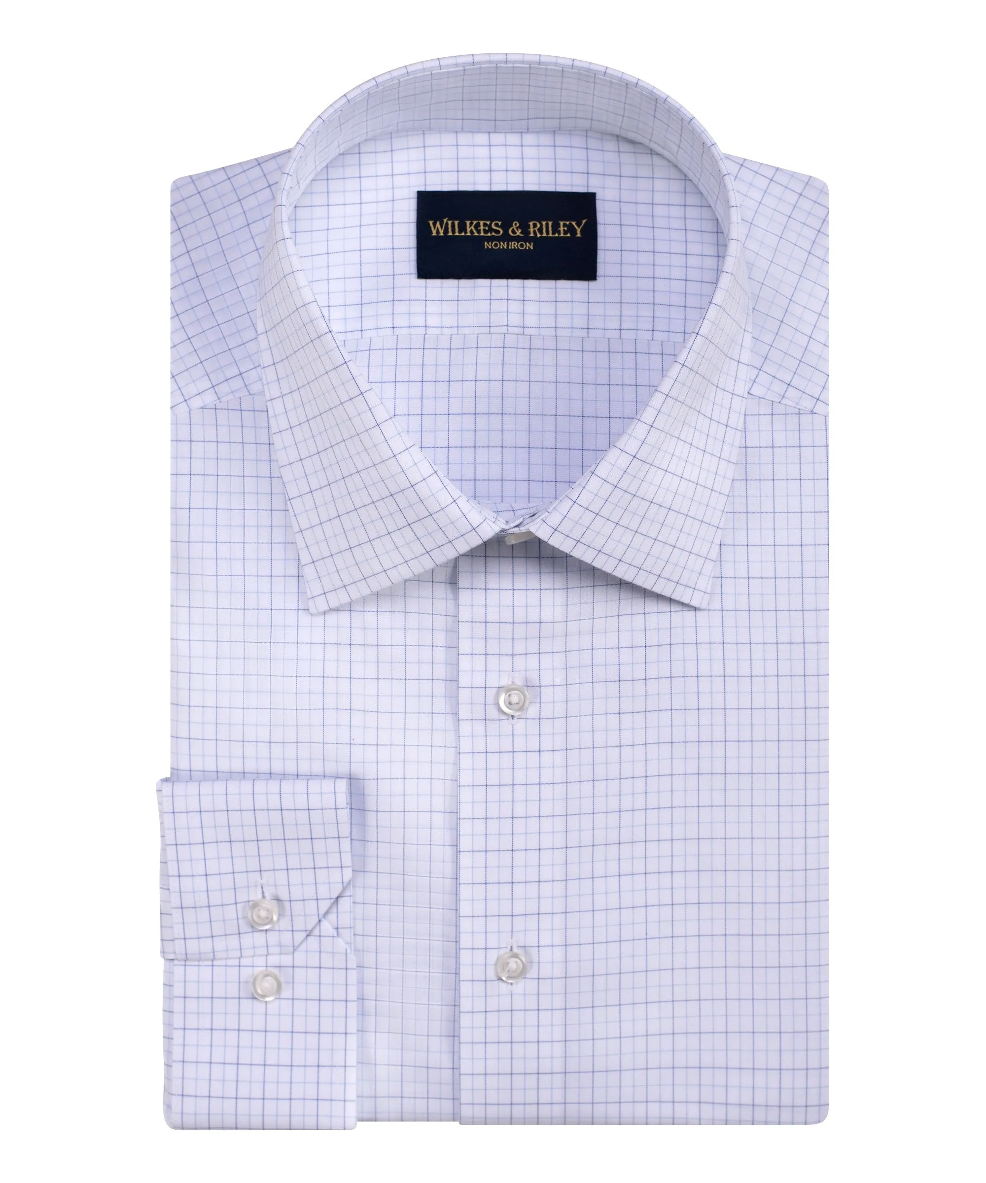 Classic Fit Blue/Lt Blue Tattersall Spread Collar Non-Iron Broadcloth Dress Shirt