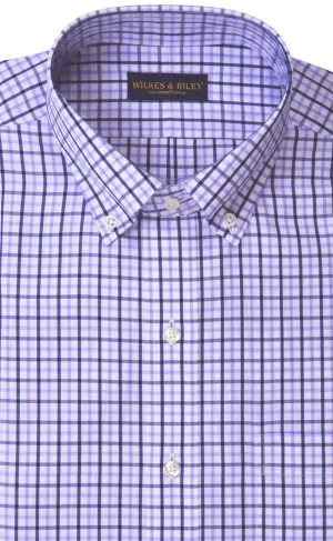 Classic Fit Lavender / Navy Tattersall Button-Down Collar Supima® Cotton Non-Iron Broadcloth Sport Shirt
