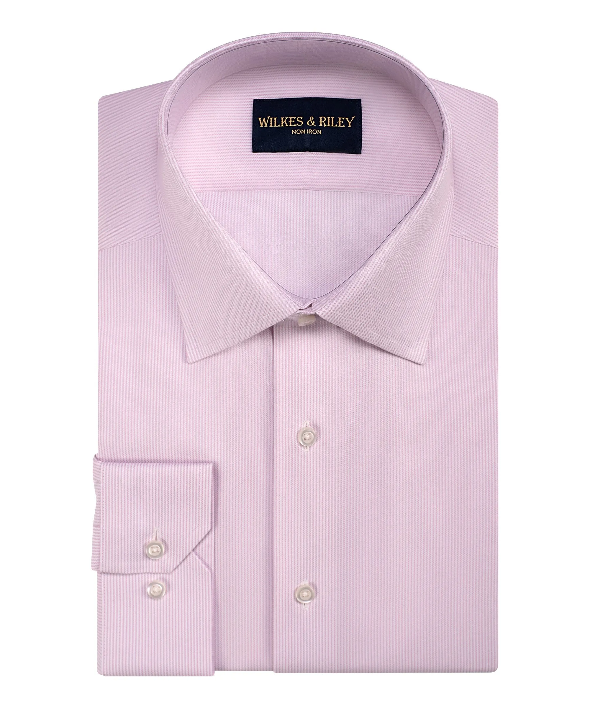 Classic Fit Pink Stripe Spread Collar Non-Iron Twill Dress Shirt