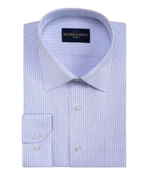 Classic Fit Sky / Grey Dobby Twill Check Spread Collar Non-Iron Dress Shirt