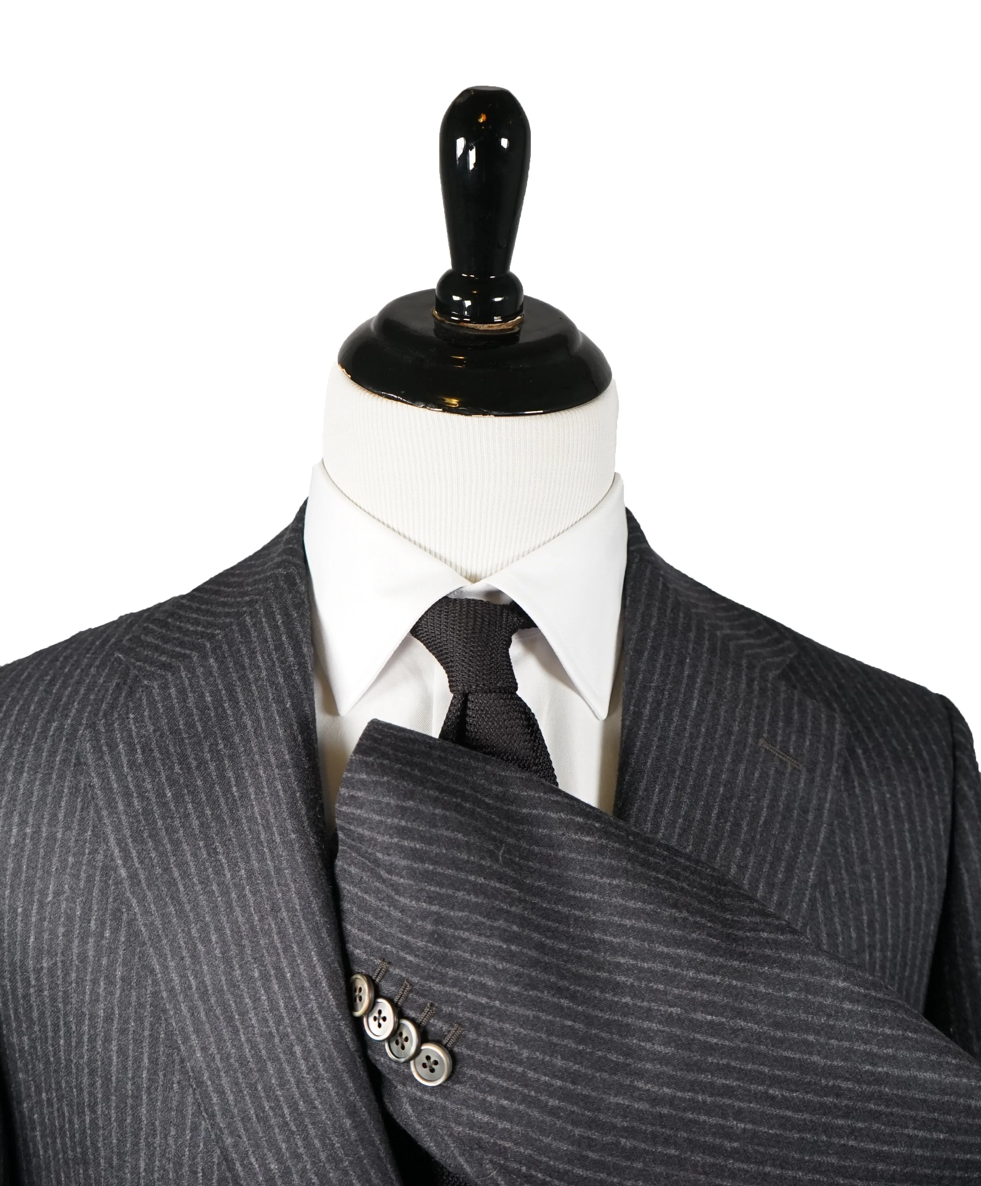 CORNELIANI - Cashmere Blend Gray Chalk Stripe 2-3 Roll Semi-linedSuit - 40R