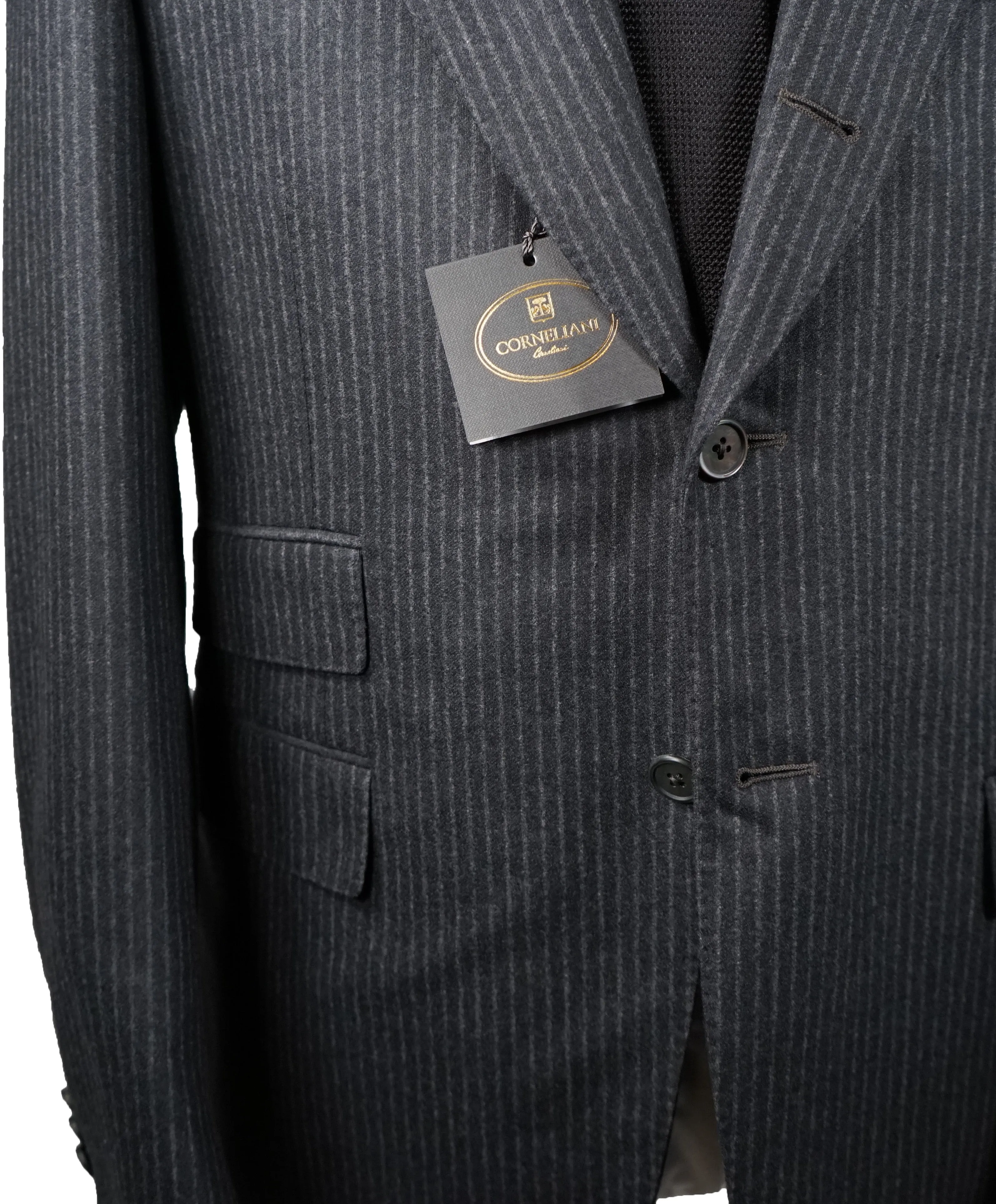 CORNELIANI - Cashmere Blend Gray Chalk Stripe 2-3 Roll Semi-linedSuit - 40R