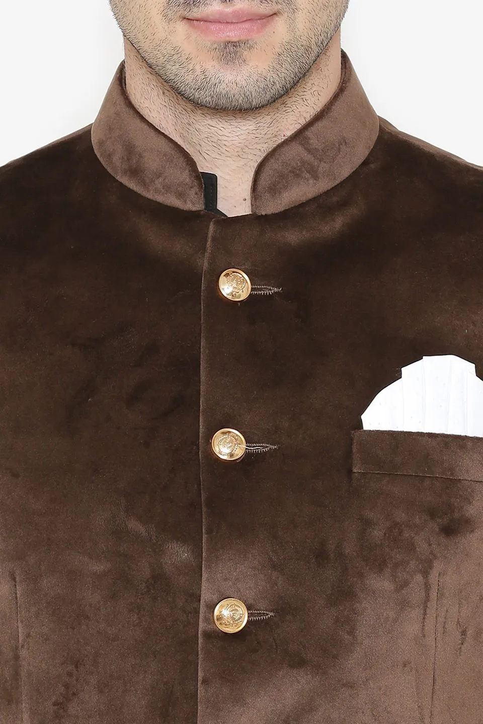 Cotton Velvet Brown Bandhgala