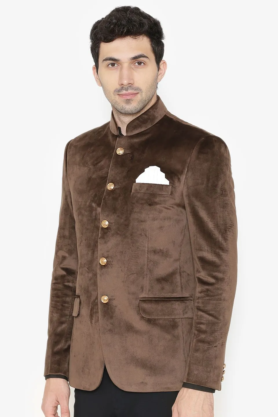 Cotton Velvet Brown Bandhgala