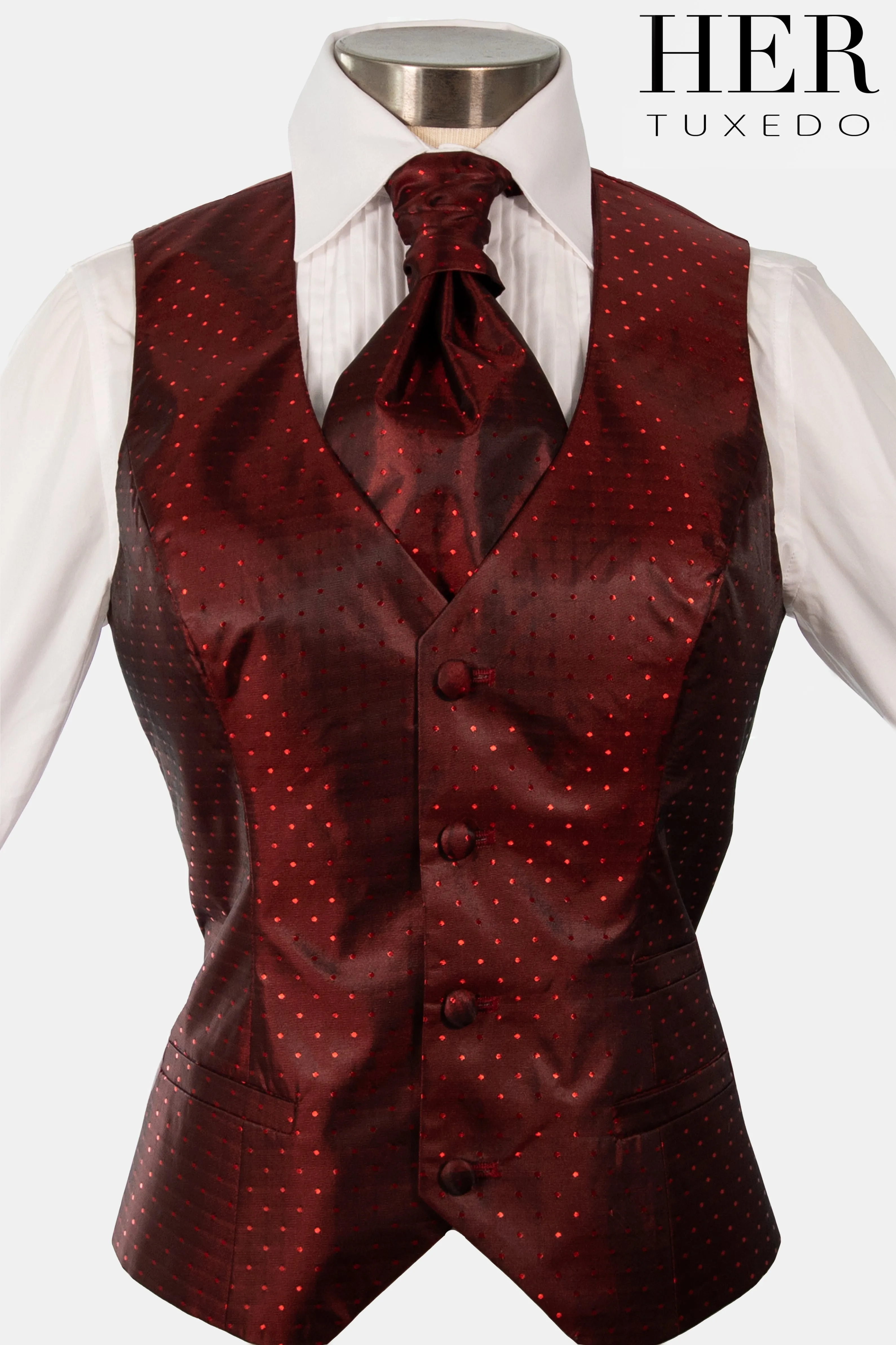 Crimson Red Polka Dot Waistcoat ( Matches Special Edition lining)(Slim Fit)