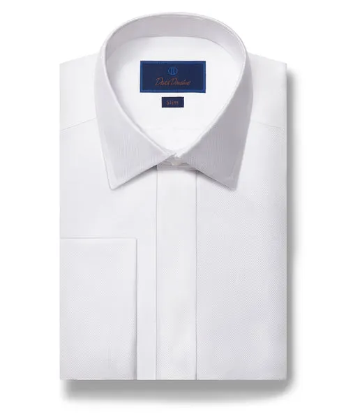 David Donahue Slim Formal Tuxedo Shirt - White Covered Placket