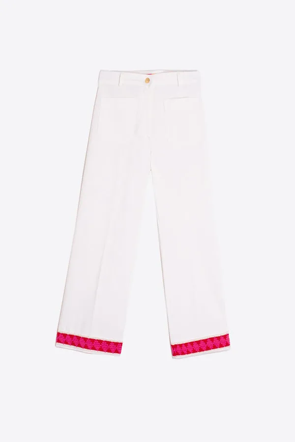 DORIN PINK TRIM WHITE KNIT PERFECT FIT TROUSER