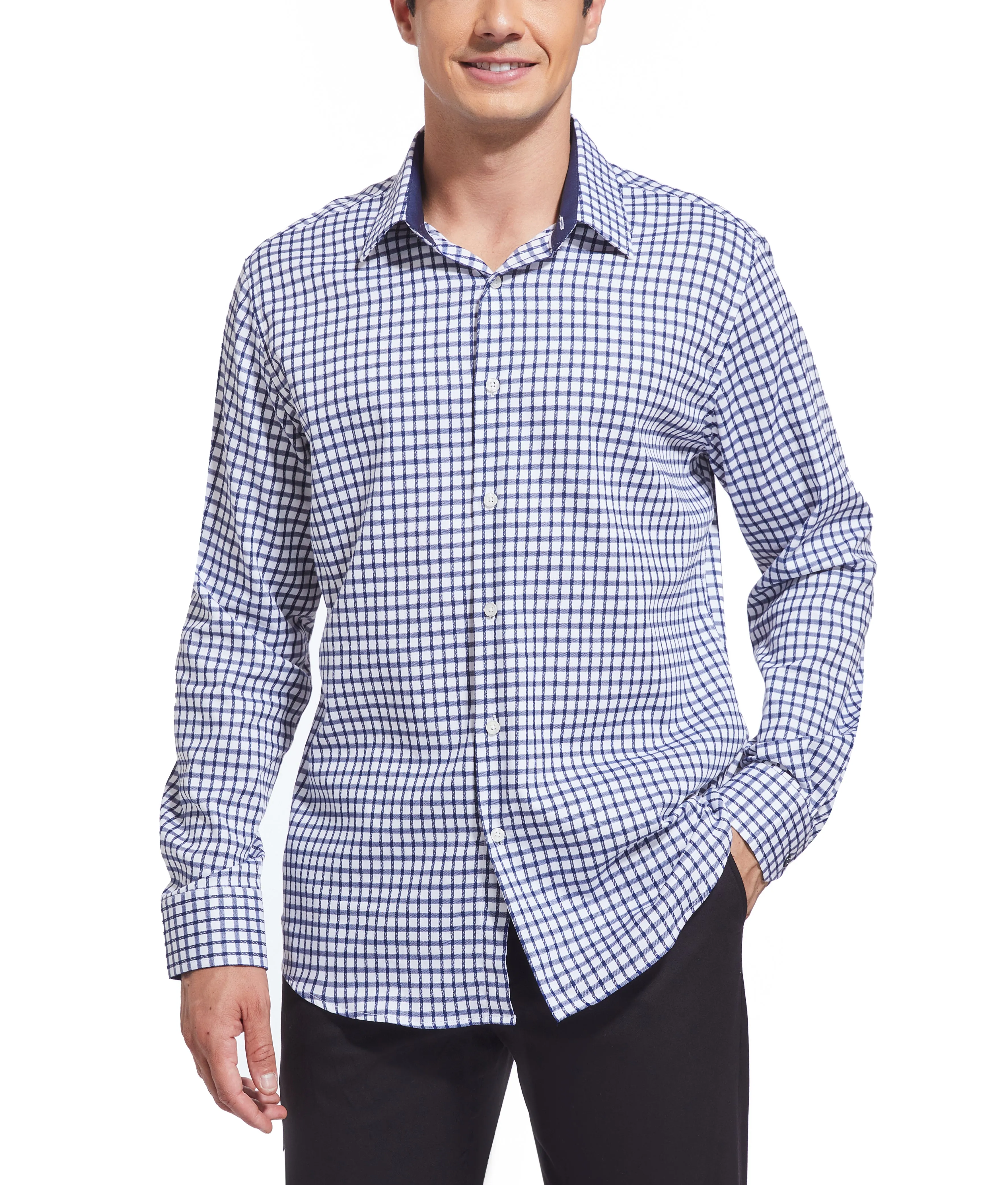 Duchamp London Navy Check Dress Shirt