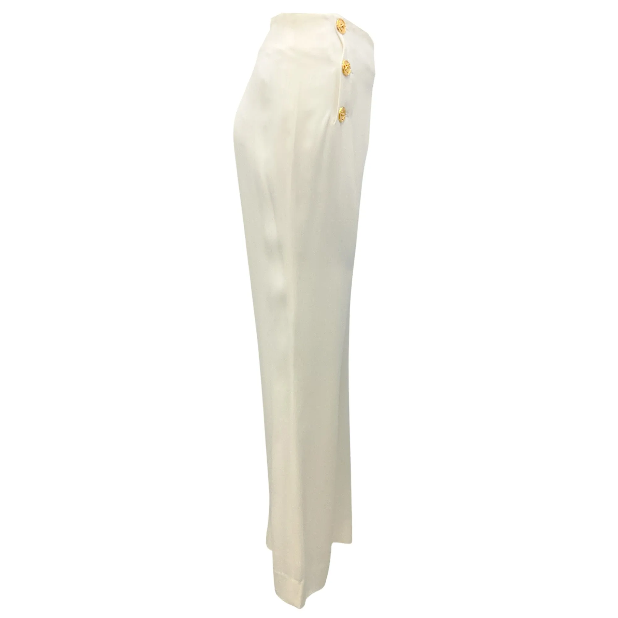 Edward Achour Fall 2014 White / Gold Buttoned Crepe Trousers