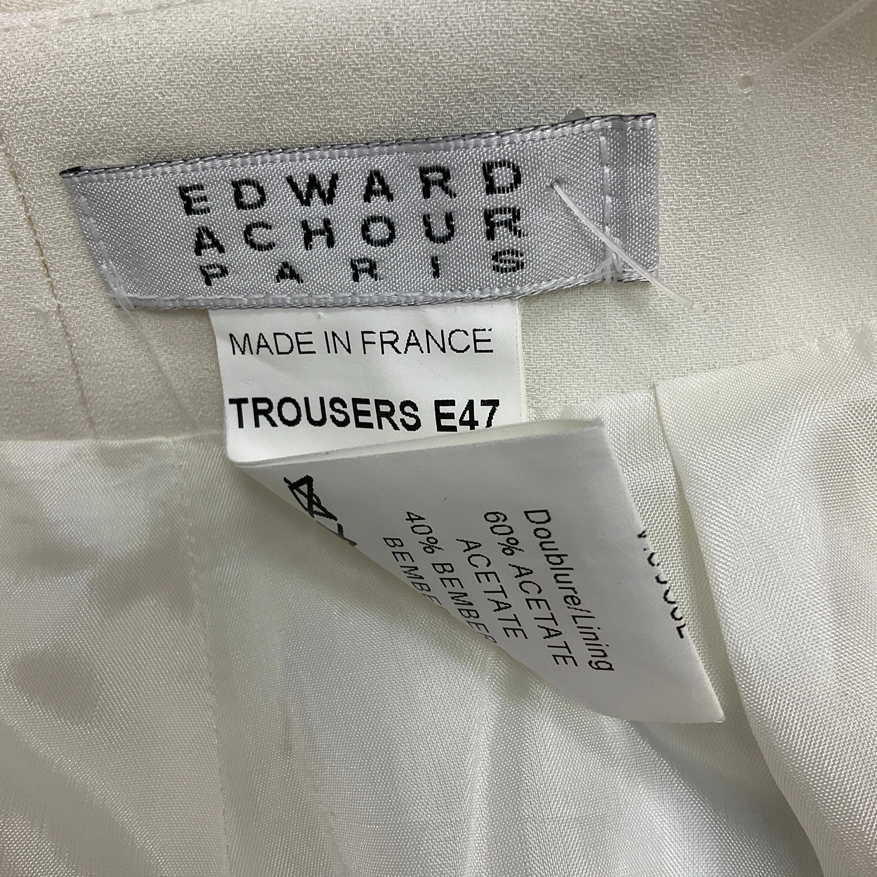 Edward Achour Fall 2014 White / Gold Buttoned Crepe Trousers