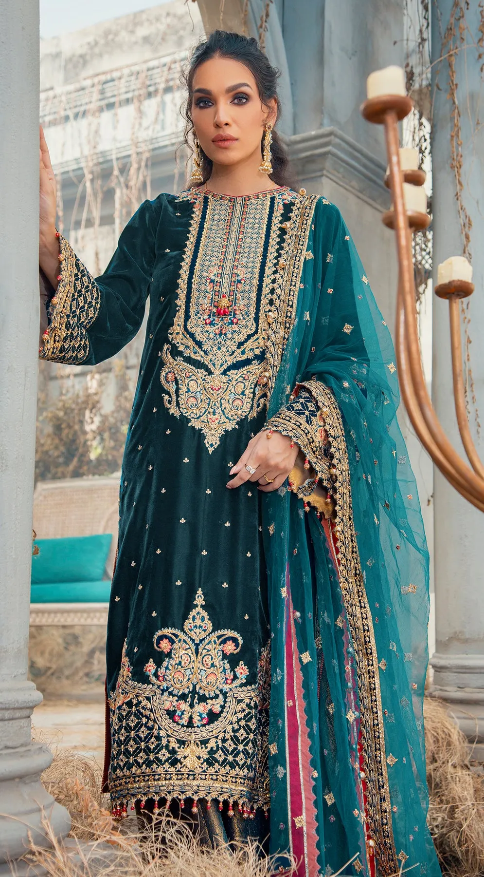 ELLANIE VL121-07 |  Anaya by Kiran Chaudhry Velour De Fete '21 | Unstitched Embroidered Velvet Suits