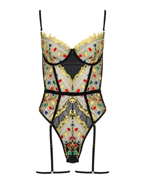 Embroidery Underwire Bodysuit - Mesh Jewel/Velvet -