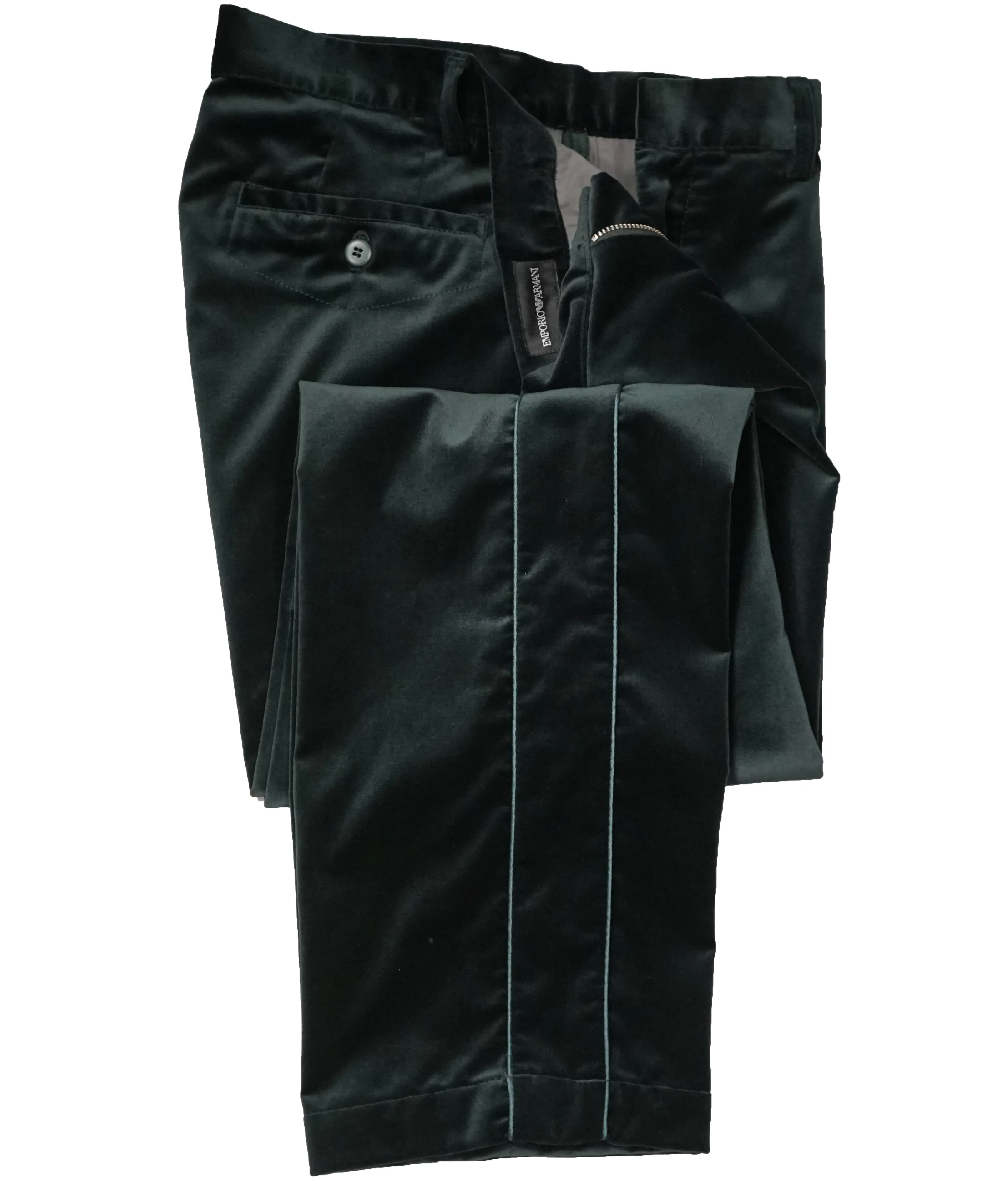 EMPORIO ARMANI - Green Emerald Velvet Dinner Tuxedo Pants - 35W