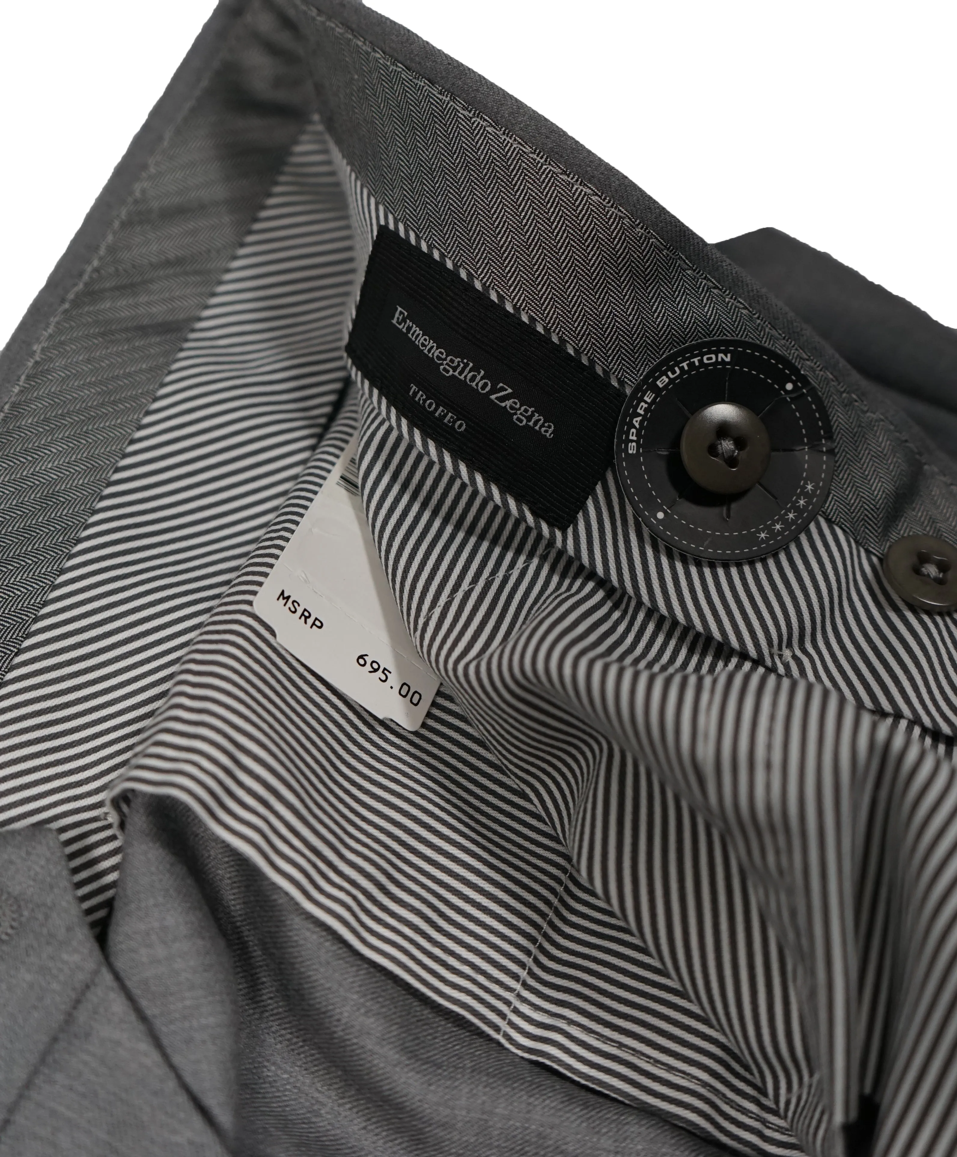 ERMENEGILDO ZEGNA - Gray “TROFEO" Flat Front Wool Trousers  - 39W