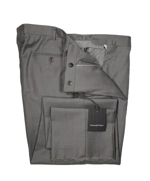 ERMENEGILDO ZEGNA - Gray “TROFEO" Flat Front Wool Trousers  - 39W