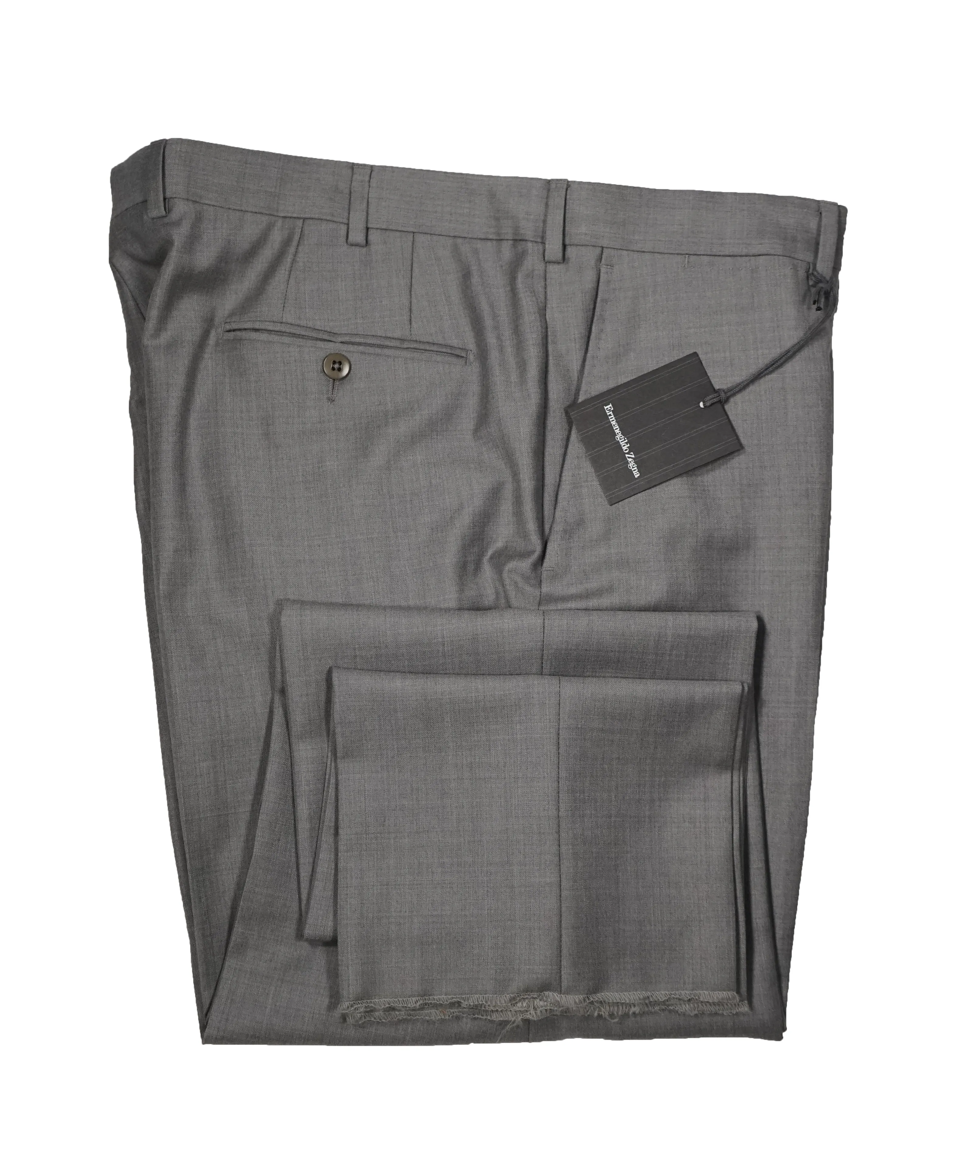 ERMENEGILDO ZEGNA - Gray “TROFEO" Flat Front Wool Trousers  - 39W