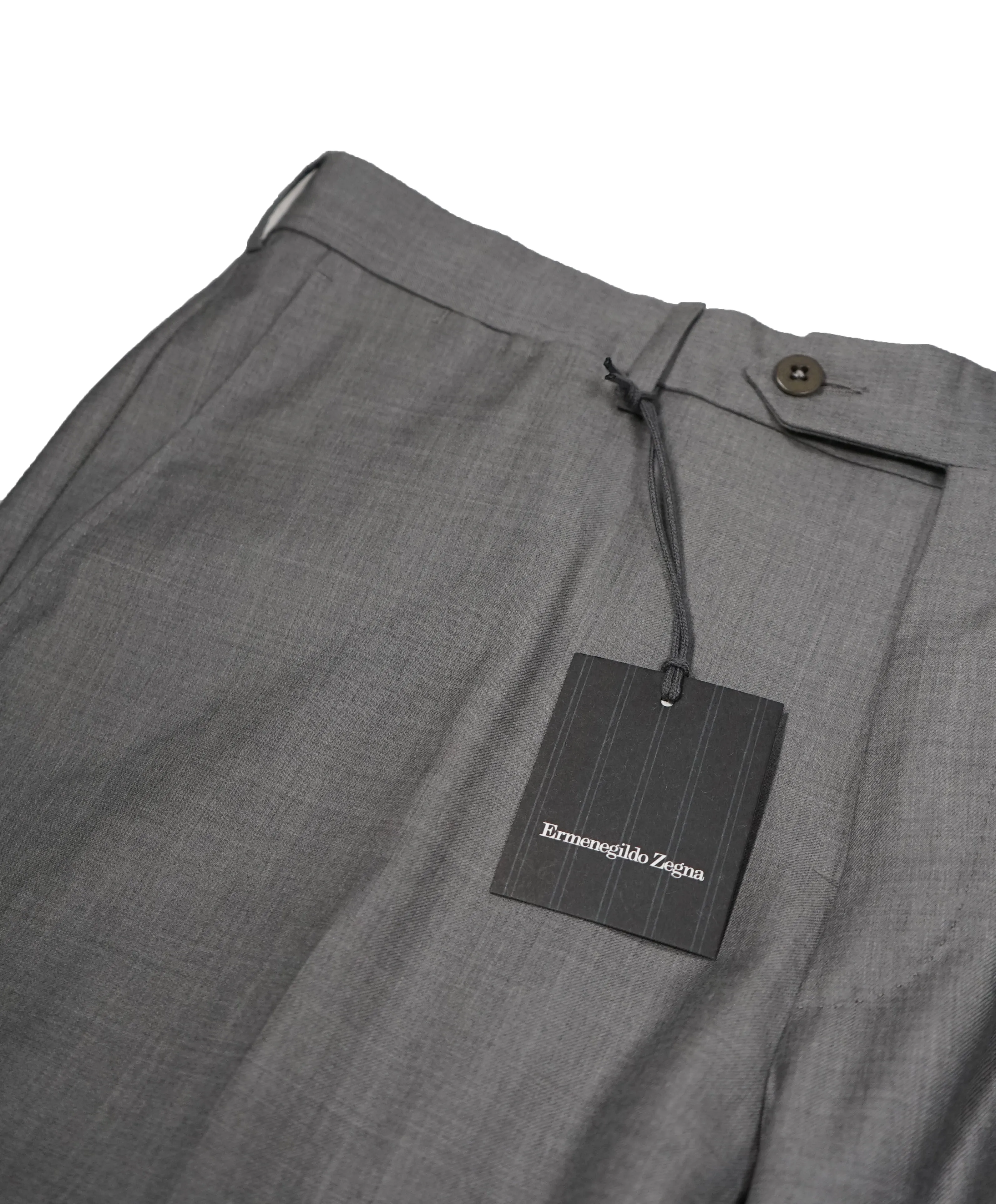 ERMENEGILDO ZEGNA - Gray “TROFEO" Flat Front Wool Trousers  - 39W