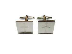 Etched Silver Toned Religious Cross Cufflinks