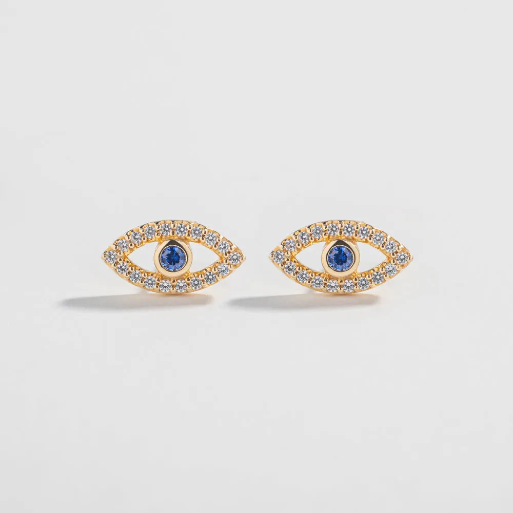 EVIL EYE STUDS | 14K GOLD | BLUE & WHITE SAPPHIRE