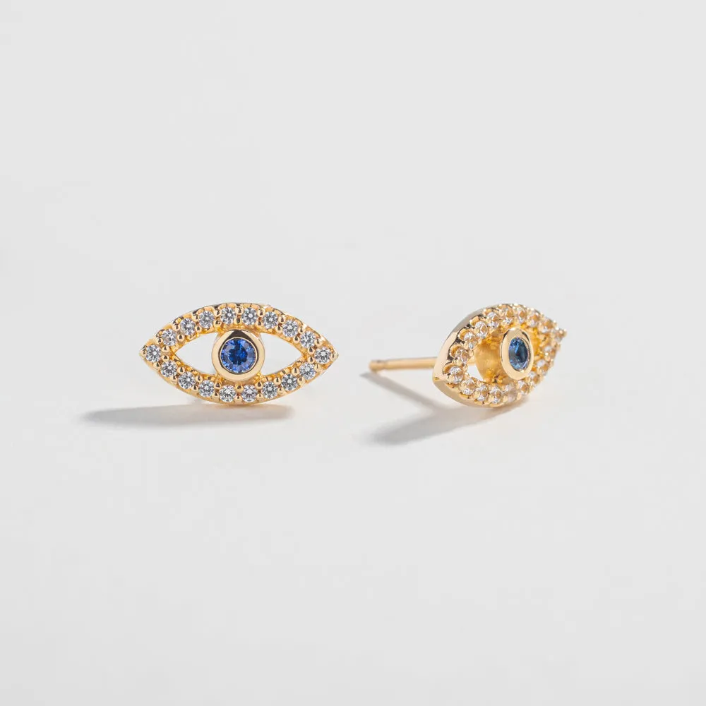 EVIL EYE STUDS | 14K GOLD | BLUE & WHITE SAPPHIRE