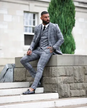 Father Sons Slim Formal Waistcoat Large Silver Grey Check - FSW005