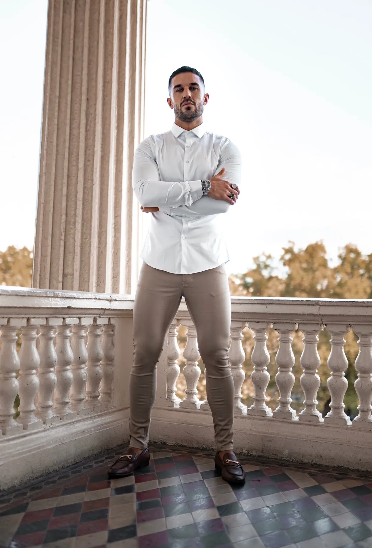 Father Sons Slim Stretch Beige Sateen Trousers - FSH407