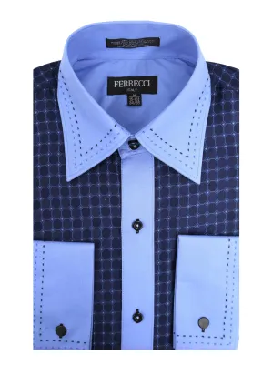 Ferrecci Men's Satine Hi-1011 Blue Repeated Circle Pattern Button Down Dress Shirt