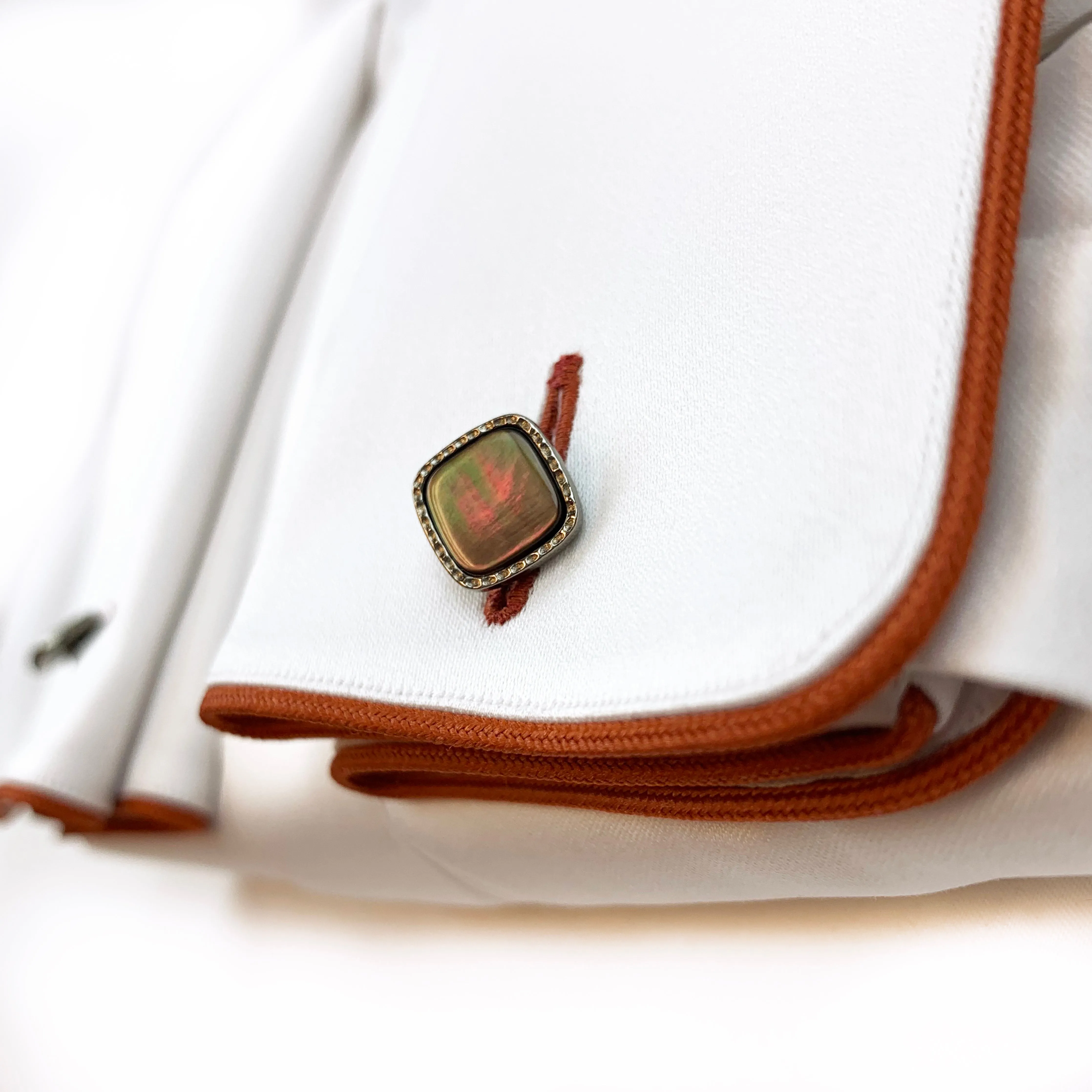 French Cuff Dress Shirt with Burnt Orange Piping Detail