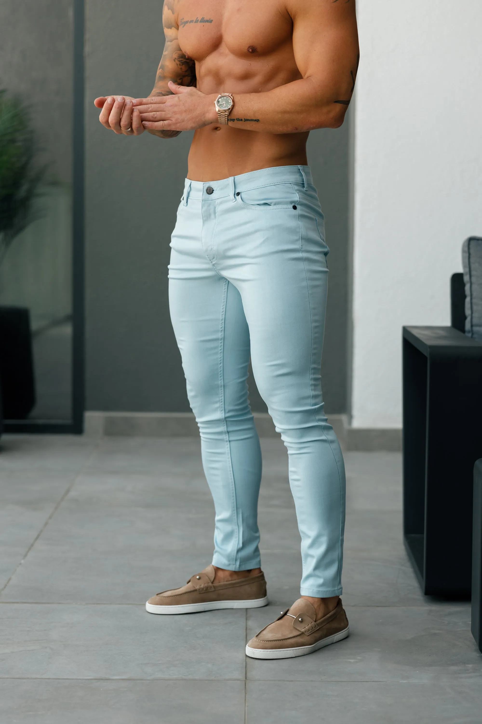 FS Slim Stretch Pale Blue Sateen Trousers - FSH1147