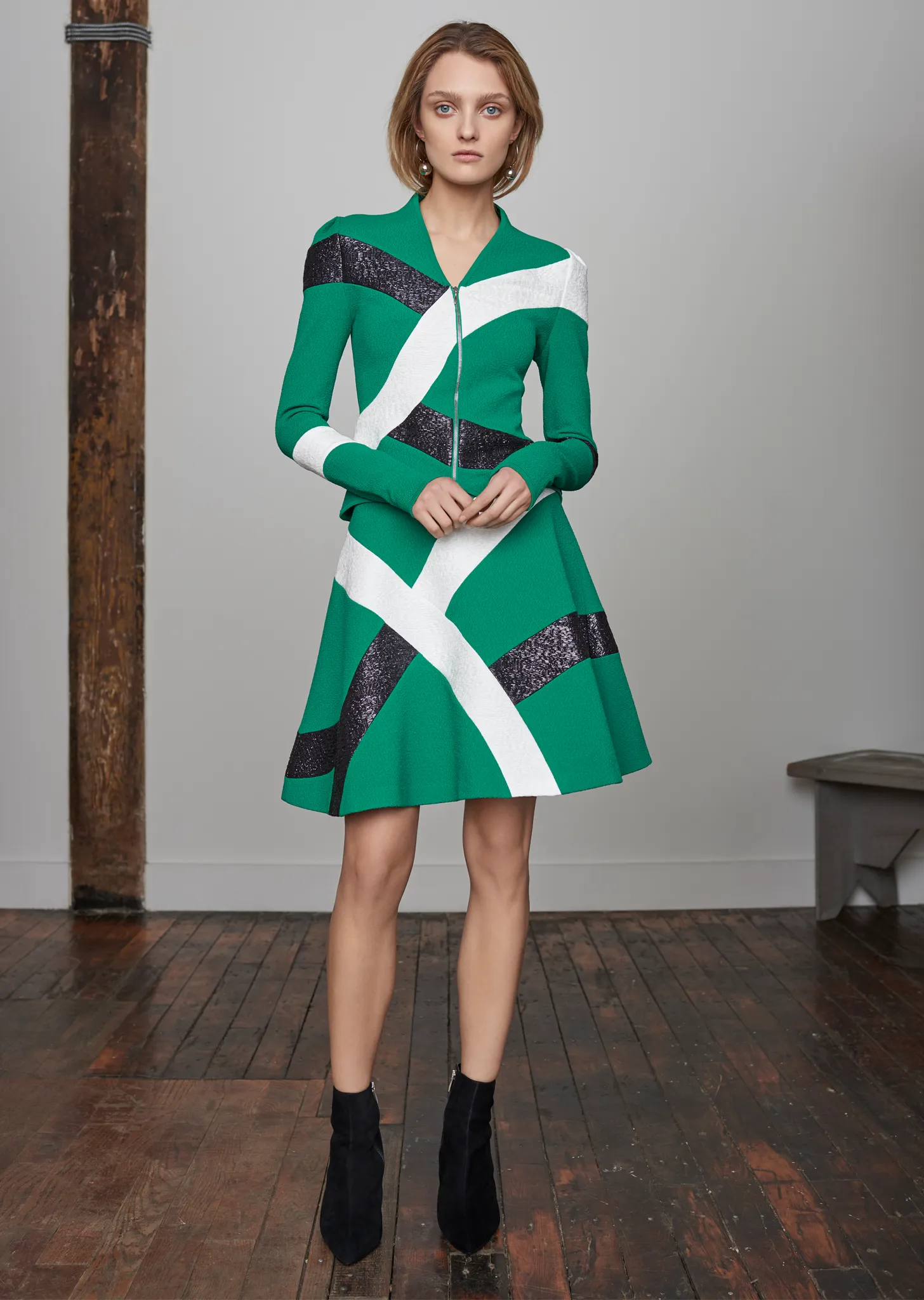Galatee – Raffia Striped Fitted Jacket with Puffed Shoulders